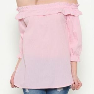 Off the shoulder pink and white stripe top